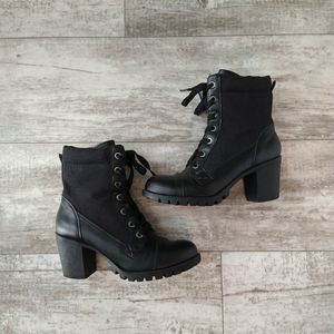 XOXO Carly Black Heeled Combat Boots Size 7.5